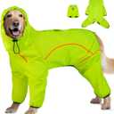 Dog Raincoat, Waterproof Dog Rain Jacket with Removable HoodAdjustable 4 Legs Pet Poncho with Leash HoleReflective Stripe Hooded Snowproof Windproof Clothes for Small to 3X-Large Dogs, 2XL
