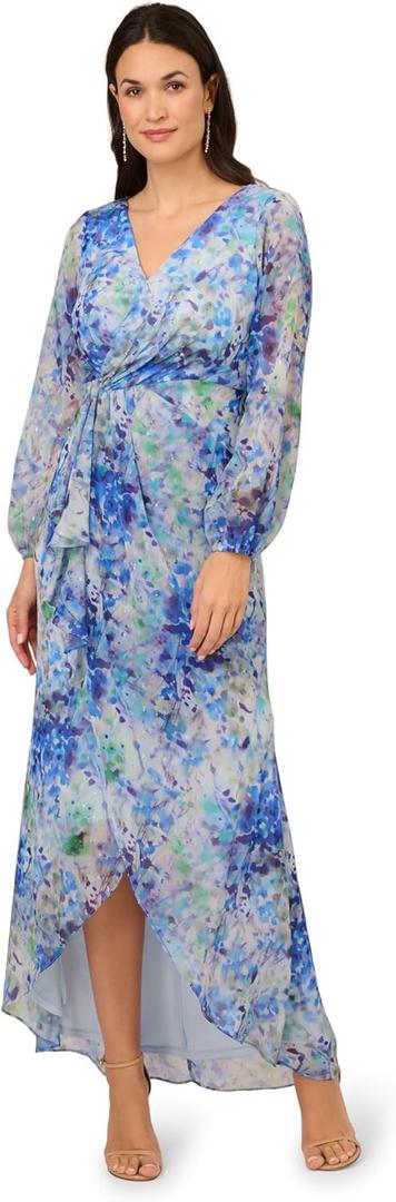 Adrianna Papell Women's Long Printed Gown (12, Blue Multi)