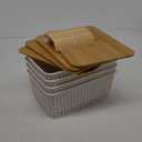 Small Plastic Storage Bins with Bamboo Lids 5.2qt Stackable Box Basket Pantry Decorative Containers Cute with Lable for Organizing Desktop Closet Office Cream White of 6 packs 10x7.2x4.1'