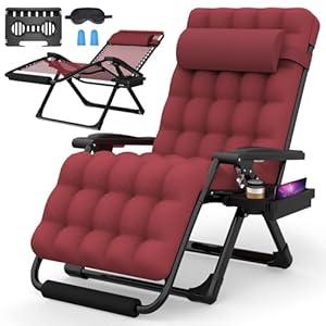 Suteck Oversized Zero Gravity Chair,29In XL Lounge Chair w/Removable Cushion&Headrest, Reclining Camping Chair w/Upgraded Lock and Footrest, Reclining Patio Chairs Recliner for Indoor Outdoor (Xl-29in-red)