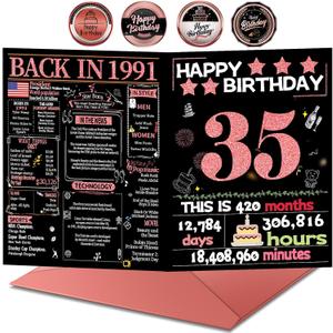 Joycard 35th Birthday Card with Envelope, 35th Birthday Decorations for Women, 35th Birthday Gifts for Her, Happy Birthday Cards for 35 Year Old Daughter, Back in 1991
