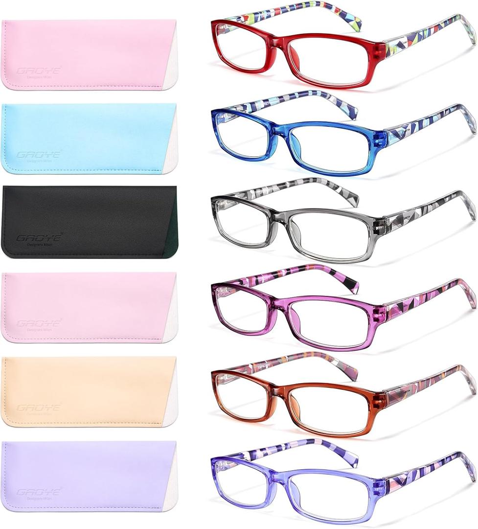 Gaoye Reading Glasses for Women, 6 pack Fashion Readers for Women Men Spring Hinge Eye Glasses, Blue Light Reading Glasses (*C1 Mix Color)