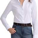 Beninos Women's White Button Down Shirts Elegant Office Dress Shirt Blouse (Large)