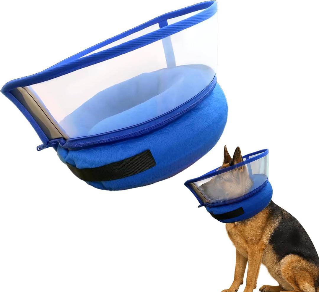 Inflatable Dog Cone Collar, Adjustable Size Velcro with Soft Padding Collar After Surgery for Medium Dogs to Stop Licking,Extra Enhanced Anti-Licking Guard Shield for Pets(Blue/M(6-9" Neck))