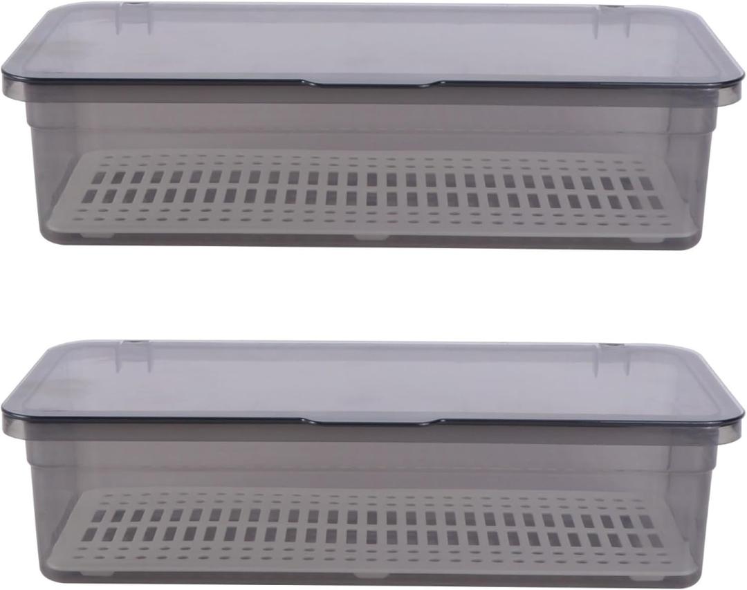 DOITOOL Flatware Tray with Lid, 2Pcs Kitchen Drawer Organizer, Kitchen Cutlery Tray and Utensil Drawer Organizer with Cover, Countertop Silverware Storage Container (Black)