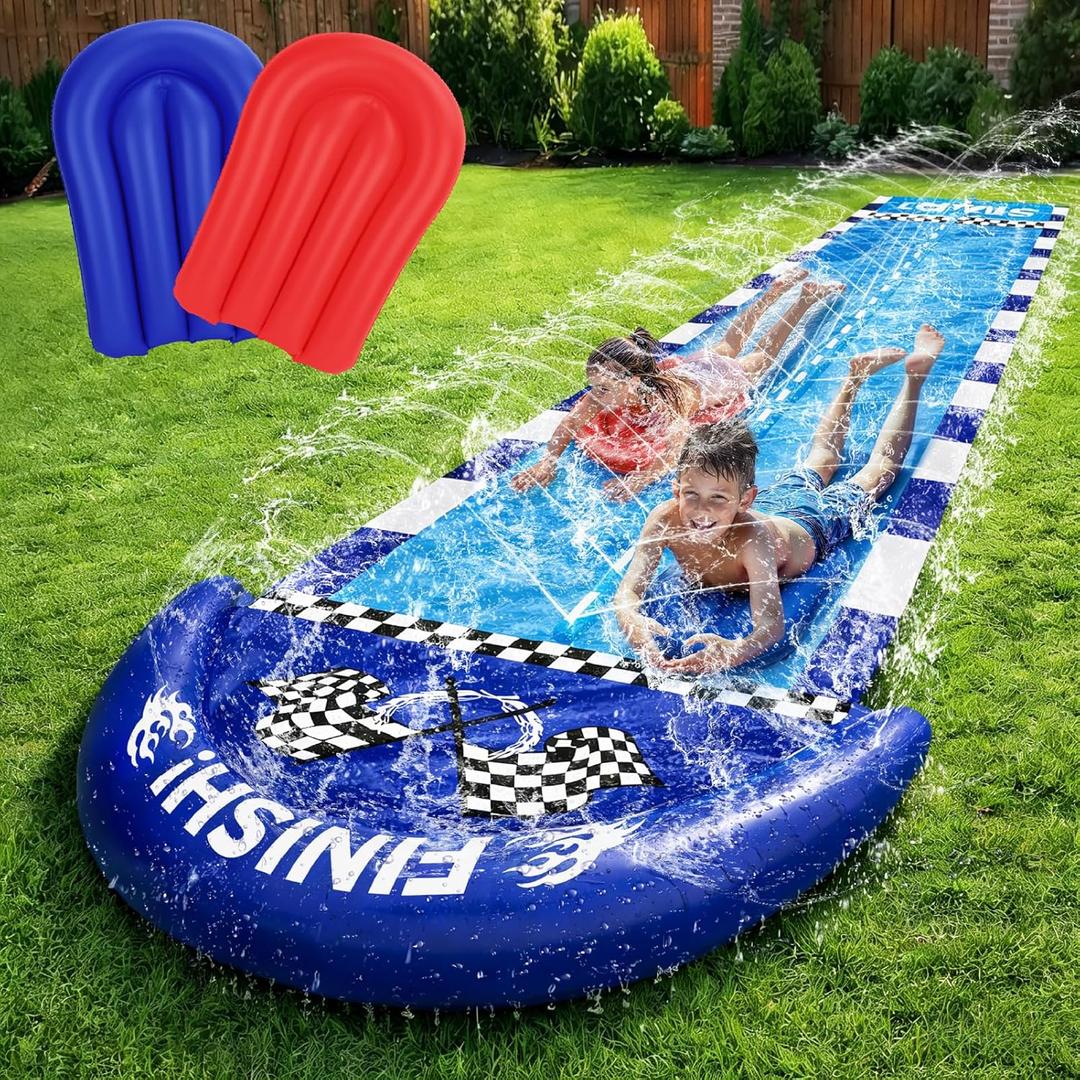 TOY Life Giant Race Car Water Slides for Kids 20Ft Waterslide Backyards Lawn with 2 Bodyboards, 2 Lane Slip Splash and Slide Summer Toys with Built-in Sprinkler for Backyard Outdoor Water Toys