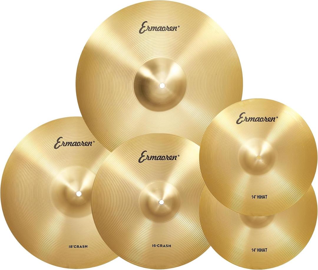 Cymbal Pack, 5 Pieces Drum Cymbals Set,14" Hi Hat Cymbals, 16" Crash and 18" Crash Cymbals, 20" Ride Cymbals for Drums Set