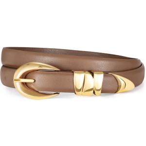 XZQTIVE Women's Skinny Leather Belts Ladies Thin Waist Belts for Jeans Dress Pants Trendy Black Belt with Gold Buckle