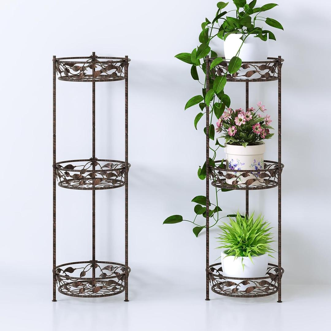 Plant Stand, Heavy Duty Metal Plant Stand Indoor Outdoor, Tall 3 Tiers Plant Shelf for Multiple Plants Pots, Flower Pot Stand for Home, Patio & Garden, Brushed Copper