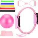 Pilates Ring Kit for Home Workouts, Pilates Equipment Essentials Kit with Magic Circle, Yoga Ring, Resistance Band, Ball, Accessories, Pilates Sets for Women as Fitness Gift (Pink)