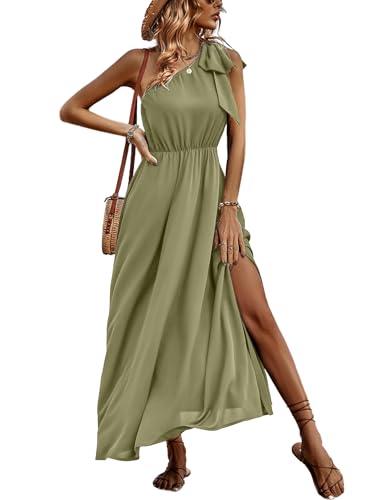 IFFEI Summer Dresses for Women 2025 Boho One Shoulder Maxi Dress Casual Sleeveless Flowy Split Beach Long Dress L Light Olive IFFEI Summer Dresses for Women 2025 Boho One Shoulder Maxi Dress Casual Sleeveless Flowy Split Beach Long Dress L Light Olive