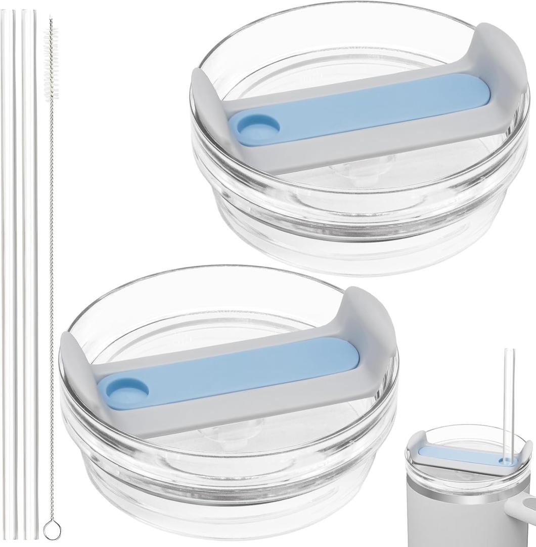 40oz Tumbler Lid Compatible for Stanley, 2 Pack Replacement Tumbler Lids Fit for Stanley Quencher 2.0 Tumbler 40 OZ, with Straws and Cleaning Brush (Fog Blue) 40oz Tumbler Lid Compatible for Stanley, 2 Pack Replacement Tumbler Lids Fit for Stanley Quencher 2.0 Tumbler 40 OZ, with Straws and Cleaning Brush (Fog Blue)