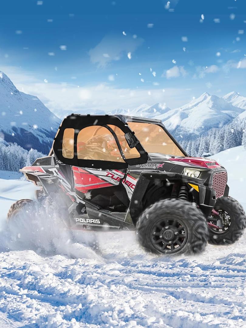 ZIDIYORUO Soft Upper Doors for Polaris RZR XP 1000 / XP Turbo 2014-2023 (2 Seater)  Updated Y K K Zippers, 3-Pane Window, Front Windshield & Side Mirror Compatible, Waterproof UTV Cab Enclosure