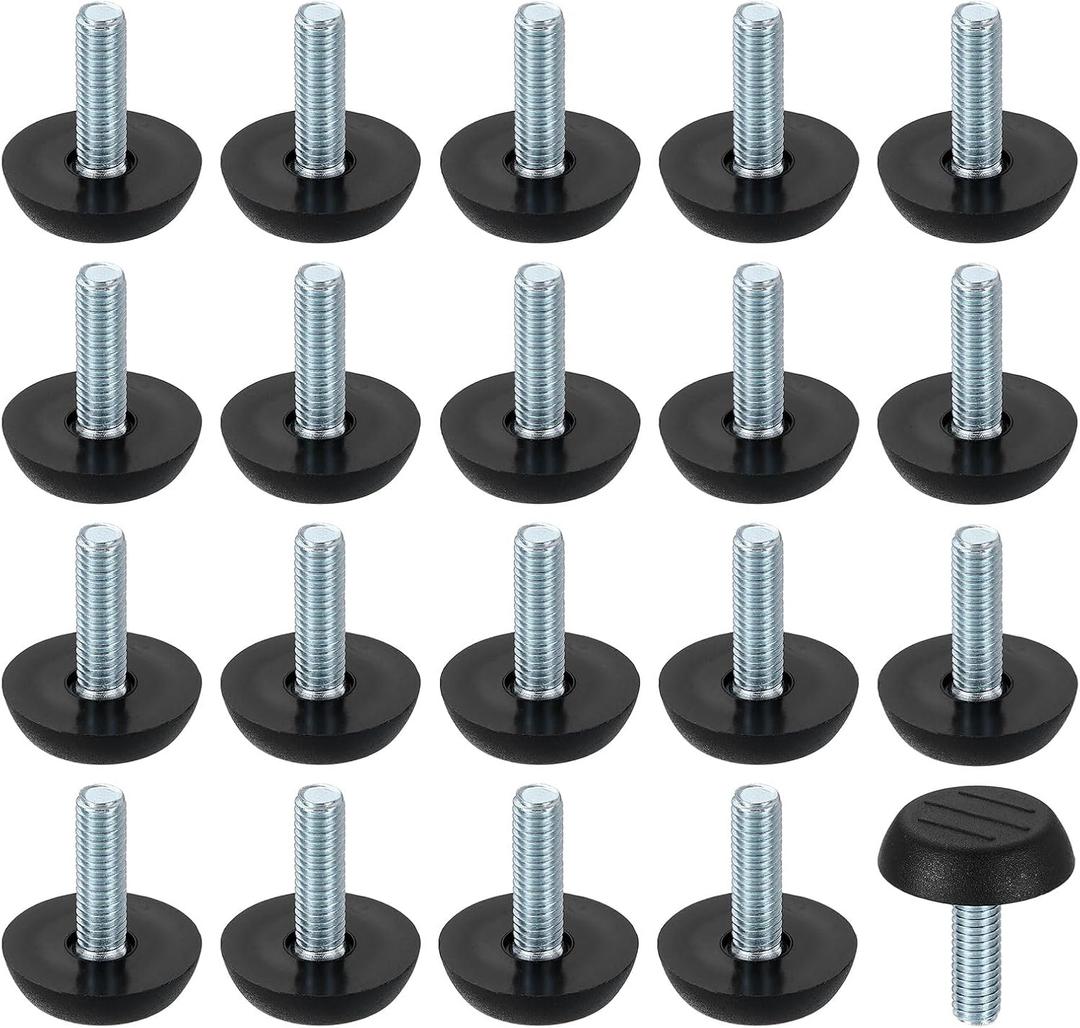 uxcell 20Pcs M6 Thread Furniture Feet Levelers, 23x20mm Adjustable Leveling Table Feet, Screw on Furniture Glide Leveling for Chair Stool Legs, Black