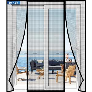 Magnetic Screen Door Upgraded PET Mesh Stronger Than Fiberglass and Polyester, Hands Free, Keeps Bugs Out, Pet & Kid Friendly, Suitable for Sliding Door, Large Patio Door and French Door-60''x96''