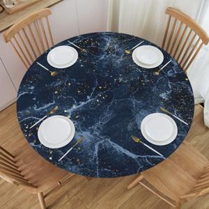Gbuzozie Galaxy Marble Print Tablecloth with Elastic Edge, Round Table Cover Washable Reusable Table Cloths for Kitchen Dining Party, Small (Fits 40-44 in)