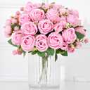 Yastouay Fake Roses Artificial Flowers, 2 Pack Rose Fake Flowers for Decoration, Real Touch Pink Roses Bouquets Silk Flowers for Vase Centerpiece Table Wedding Party Bridal DIY Decor