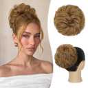 Messy Bun Hair Piece Human Hair Curly Buns Hair Piece for Women Updo Hairpiece for Daily Wear Ponytail ExtensionCaramel Blonde/Brown