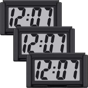 Frienda 3 Pieces Mini Digital Clock Small Magnetic Digital Clock Stick on Battery Operated Self Adhesive Bracket for Car Dashboard Fridge (Black)