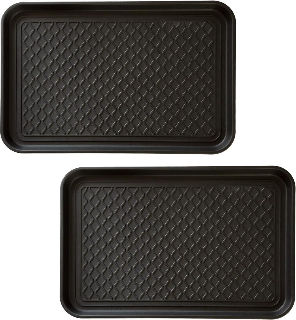All-Weather Indoor/Outdoor Mat for Boots - Weather-Resistant Hard Plastic Shoe and Boot Tray with Raised Edge by Stalwart (Black, MEDIUM)