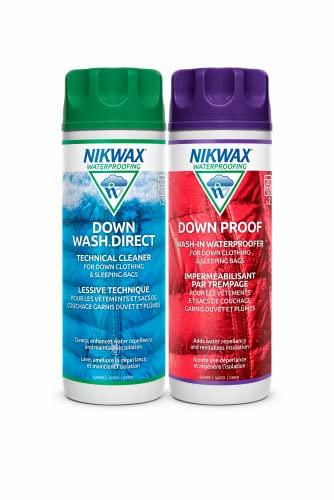 Nikwax Down, Down DUO-Pack, 300ml, Wash-In Cleaning and Waterproofing adds DWR Water Repellency to Down Filled Jackets, Outerwear, Sleeping Bags, Restores and Protects Insulation and Loft 1 pack
