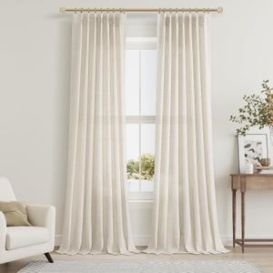 Cream Beige Pinch Pleat Linen Curtains 108 Inch Length 2 Panels Set for Bedroom Dining Room Semi Sheer Linen Boho Farmhouse Neutral Window Curtains 108 Inches Long for Living Room Nursery 40x108