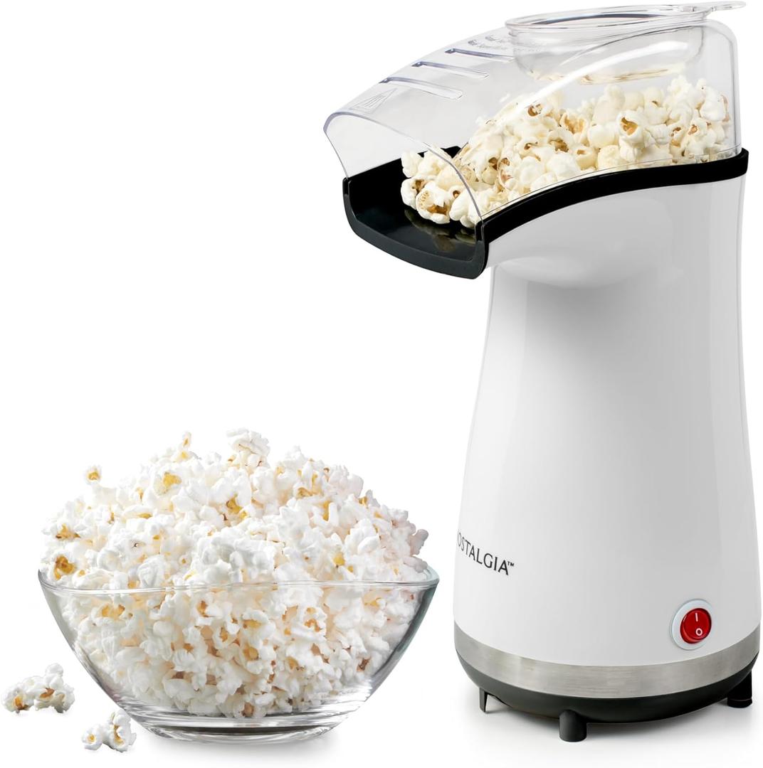 Nostalgia Air Popper Popcorn Maker  16 Cups Oil-Free Pop Corn  Includes 4-oz Measuring Cup  Perfect for Family Movie Nights  White
