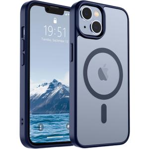 SUPFINE Magnetic for iPhone 14 Case & iPhone 13 Case (Compatible with MagSafe) (Military Grade Drop Protection) Slim Translucent Matte Shockproof Phone Cover,Navy Blue