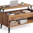 VASAGLE Lift Top Coffee Table, Lift Tabletop Dining Table, Gas Spring, Hidden Compartment, Open Storage Shelf, for Living Room, Home Office, Honey Brown ULCT268KB01S