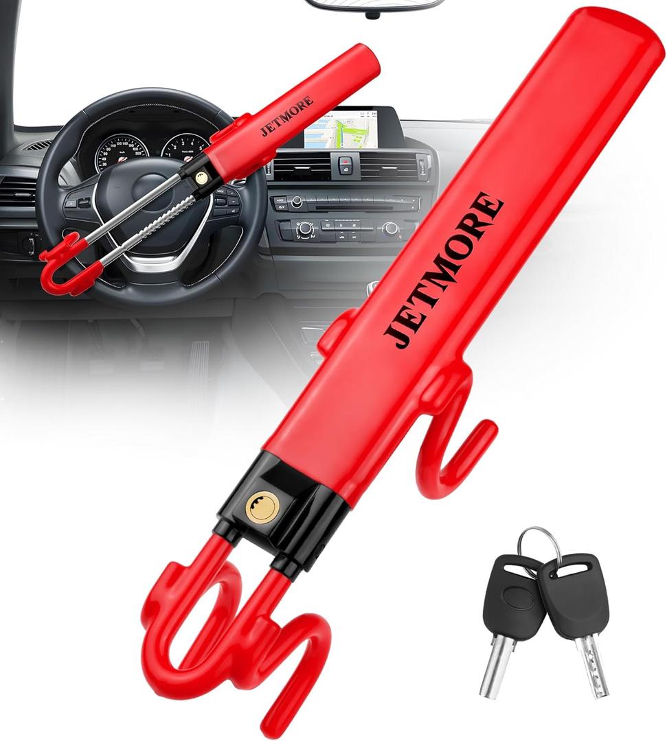 Jetmore Car Steering Wheel Lock Anti-Theft Device, Wheel Locks for Cars, Dual Hooks, Car Lock Steering Wheel, Car Anti-Theft Device, Saw-Resistant Alloy Steel, for Cars, SUVs & Trucks