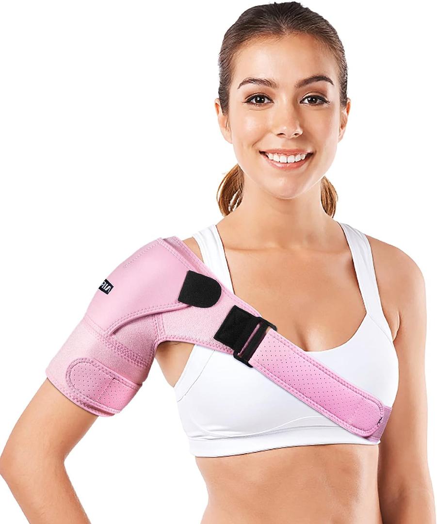 Shoulder Brace for Women and Men Recovery Shoulder. Adjustable Shoulder Support for Rotator Cuff, AC Joint Pain Relief, Shoulder Injuries. Perfect Fit Shoulder Compression Sleeve (One Size Regular) (Pink)