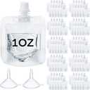 100 Pcs Plastic Pouches Bulk Clear Juice Bags Squeeze Pouches Plastic Leak Proof Bags with Funnel for Party Favors (1 oz)