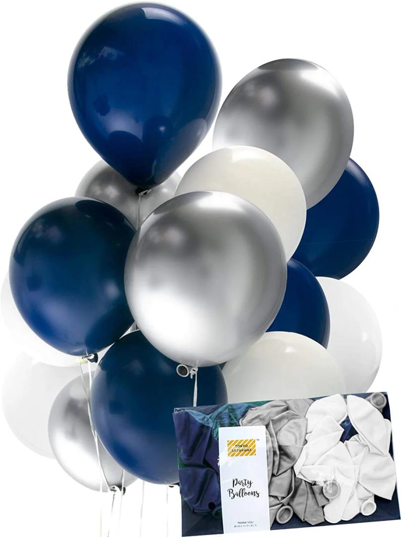 Latex Balloons - 12" (12 Pack) - Unique, Durable & Eye-catching - Perfect For Game Day Parties & Decorations Blue And Gray