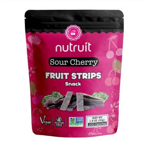 Nutruit Sour Cherry Fruit Strips - Plant Based Healthy Snacks - Gluten Free, Non-GMO, Vegan - High Fiber Dried Fruit Snacks with No Added Sugar & Palm Oil - 1.1 oz Packs (20-Pack)