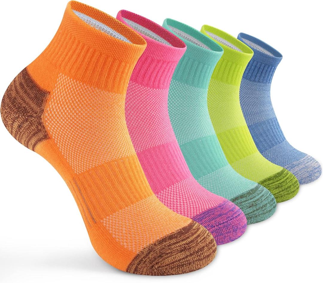 Gonii Ankle Socks Womens Athletic Thick Cushioned Running Hiking Low Cut 5-Pairs (6-8, 5 Pairs Mood Boosting Colors)