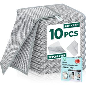 VMKBL 10 Pcs New Upgraded 3 Layers Non Scratch Wire Dishcloth, Multipurpose Wire Steel Wool Scrubber, Wet & Dry for Cookware, Sinks, Dishes, Stoves & Fireplaces 9.87“ x 9.87”