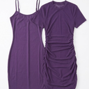 Rooscier Women's Sexy Sheer Mesh Dress 2 Pcs Short Sleeve Ruched Bodycon with Cami Dress Size S