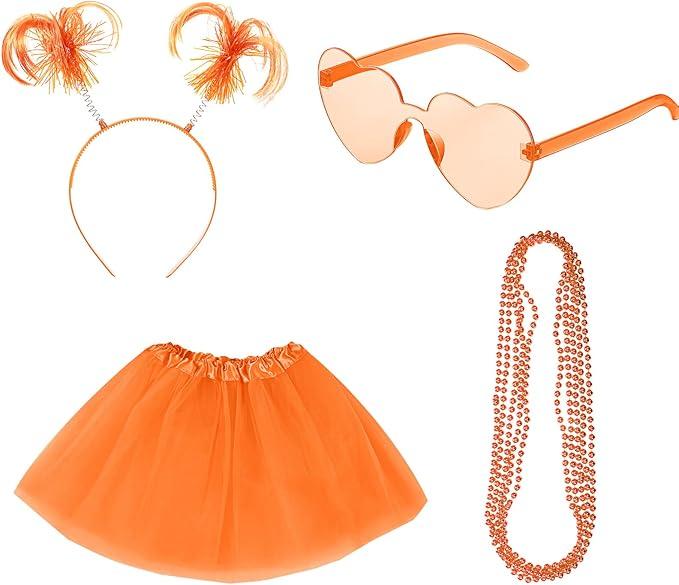 Tutu Costume Accessory Set Red White Blue Women's Layered Tulle Skirts Pom Pom Headband Heart Sunglasses Necklaces 