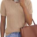 PRETTYGARDEN Women's 2026 Spring Short Sleeve Sweater Knit Going Out Tops Work Shirts Trendy Summer Business Casual Outfits (Brown, XL)