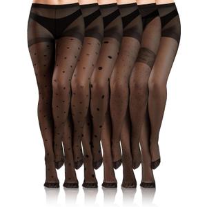 Fourluoo 6 Pairs Polka Dot Tights for Women 20D Sheer High Waist Pantyhose Patterned Stockings Party Daily Halloween, Size: Small