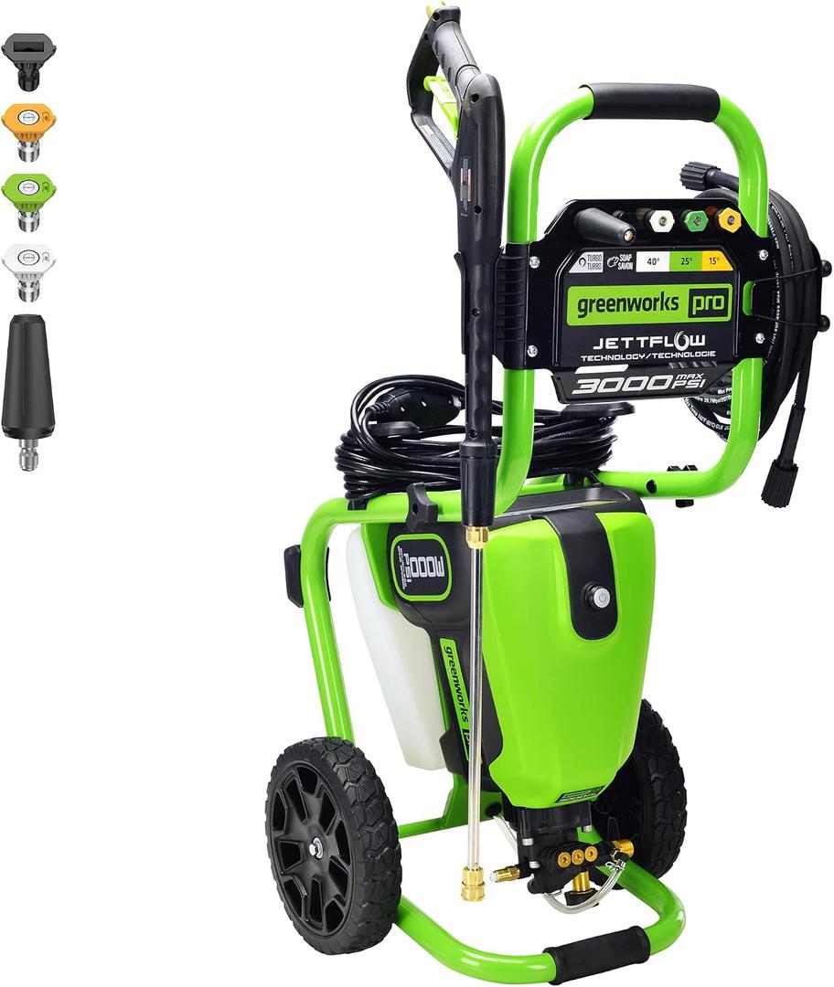 Greenworks Pro Brushless 3000 PSI (CSA Certified) 2.0 Max / 1.1 Electric Pressure Washer (Rugged Steel Frame, 25 Hose, 35 GFCI Power Cord)