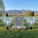 Frienda 2 Sets Artificial Cemetery Flowers Grave Stake Memorial Day Metal Gravesite Markers for Mom Dad, Outdoor Grave Spring Decorations(Heart,Blue,White)