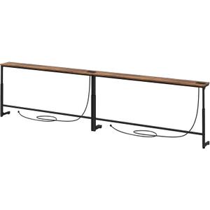 Kitstorack 102.3" Extra Long Behind Couch Table, Adjustable Height Narrow Console Table with 2 Power Strips, Split Design for Separate Wall Use, Anti-Scratch Tip, Rustic Brown for Living Room