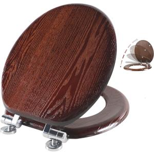 Angel Shield Toilet Seat Round Wood with Slow Close,Easy Clean,Quick-Release Hinges (Round,Dark Walnut) (Round-16.5")