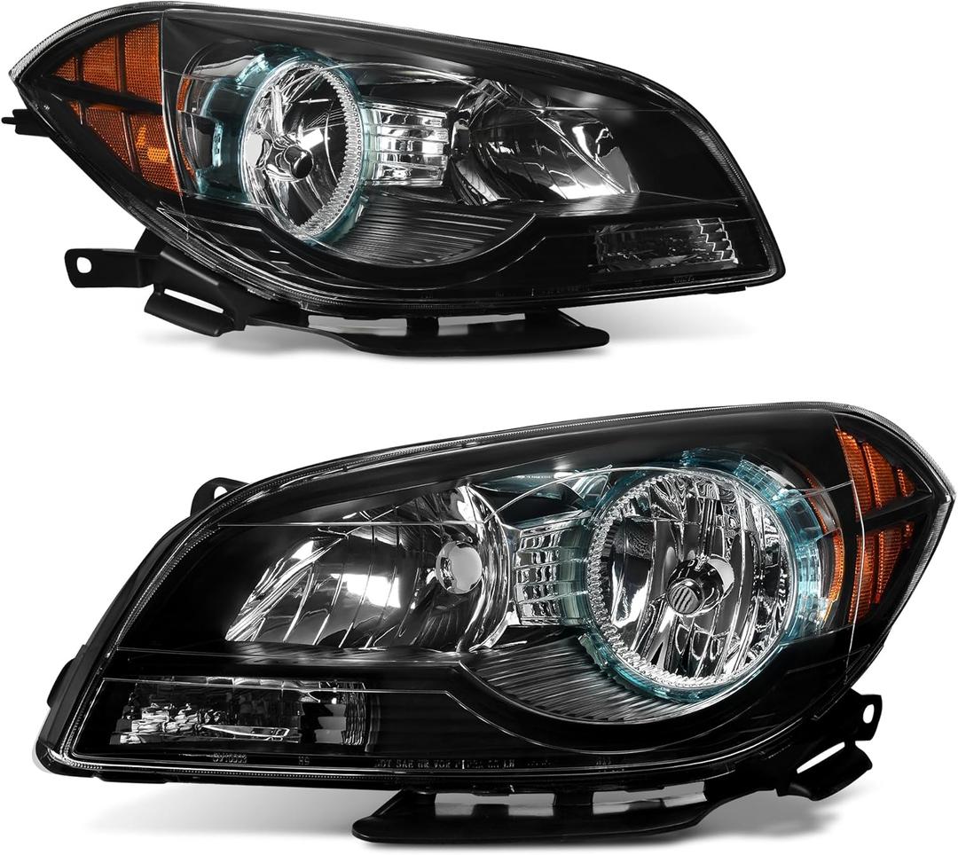 AUTOSAVER88 Headlights Assembly Compatible with 08 09 10 11 12 2008 2009 2010 2011 2012 Chevy Malibu 2008-2012 08-12 Headlamps Passenger and Driver Side Black Housing Amber Reflector