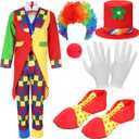 Yahenda 7 Pcs Clown Costume Set Halloween Cosplay Clown Red Nose Wig Shoes Hat Accessories Circus Carnival Party (Large)