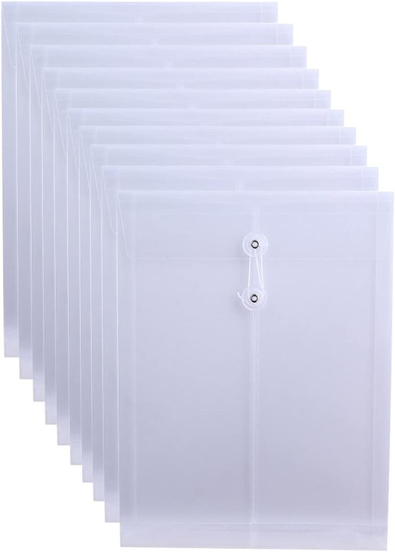 Letter Size Clear Poly Envelopes with String Closure 10 Pack, EGOSKY Plastic Envelope Folders with Top Opening