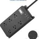 Outdoor Power Strip Weatherproof with USB,Waterproof Surge Protector,3 USB Ports, 6 Outlets,Multi Plug Electrical Outlet for Camping,Garden,Home Office Patio Porch,etc,15FT Cord,Flat Plug