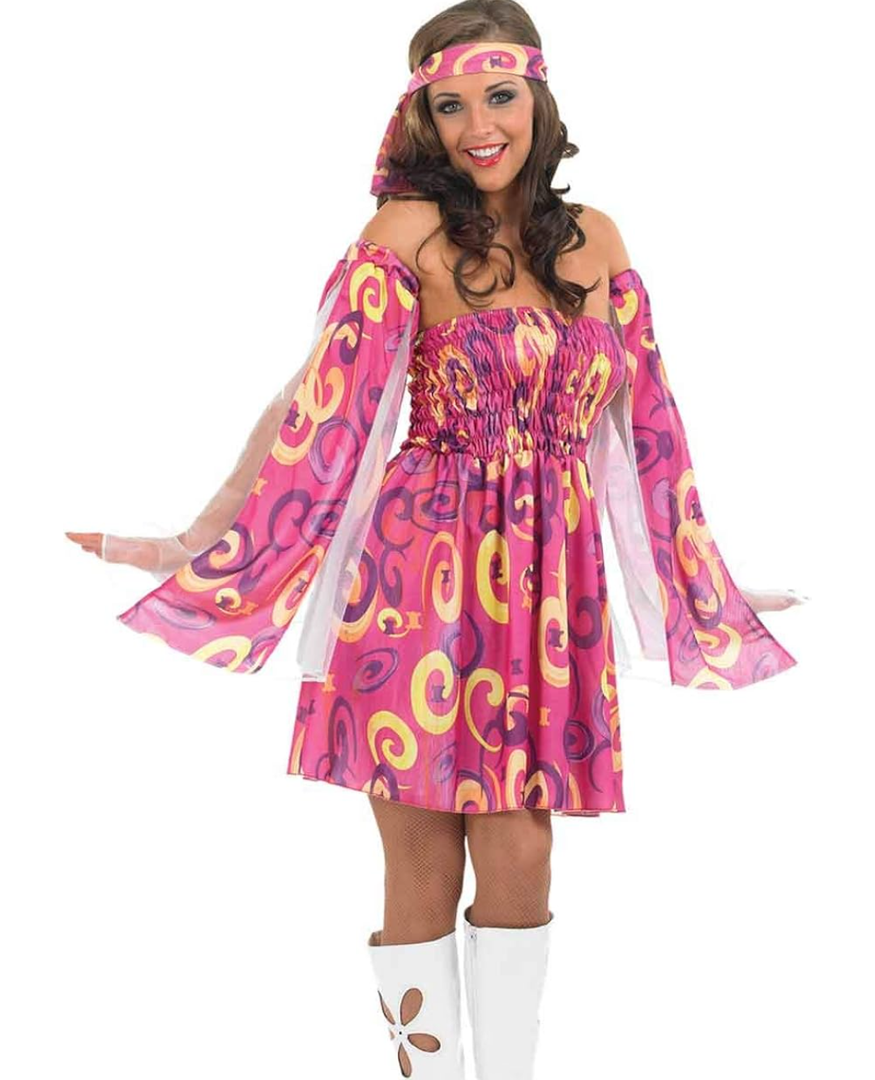 fun shack 70s Fancy Dress Women, Hippy Fancy Dress for Women, Womens Hippie Costume, Gogo Girl Costume Women XL