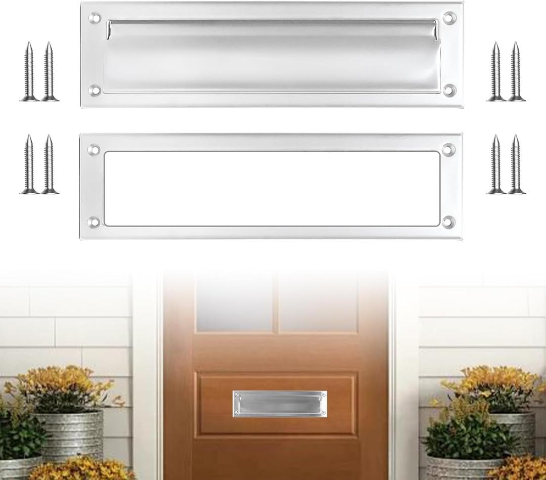 Mail Slot Matte Black,13Inch Stainless Steel Mail Slot Cover for Front Door.Mailbox Door Replacement for Wall,13"3.7" (Sliver, 13Inch)